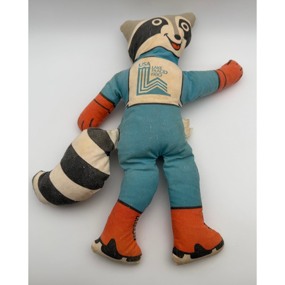 Vintage 1980 Lake Placid Olympic Mascot Roni the Raccoon Plush Doll USA Winter